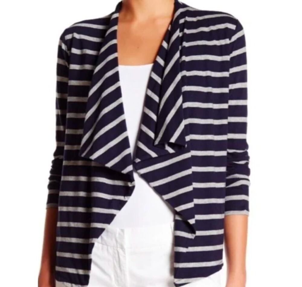 J. Crew Always Cascading Cotton Cardigan XXL Navy Blue Striped Sweater Waterfall